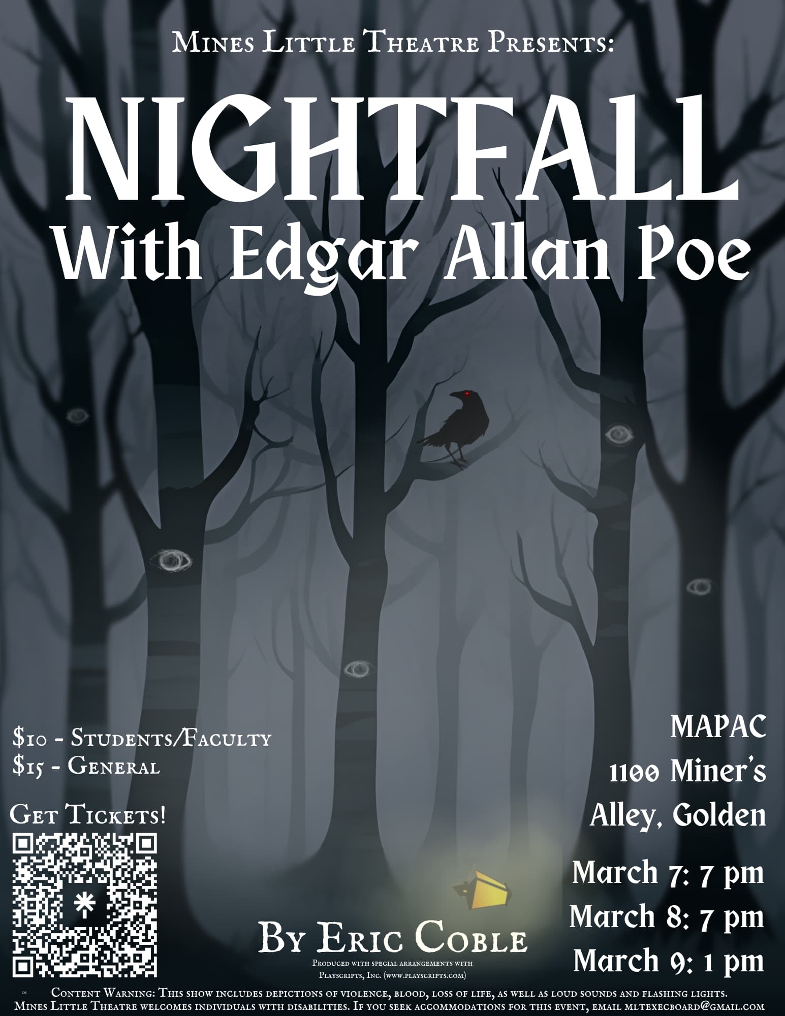 poster depicting a raven in a spooky forest